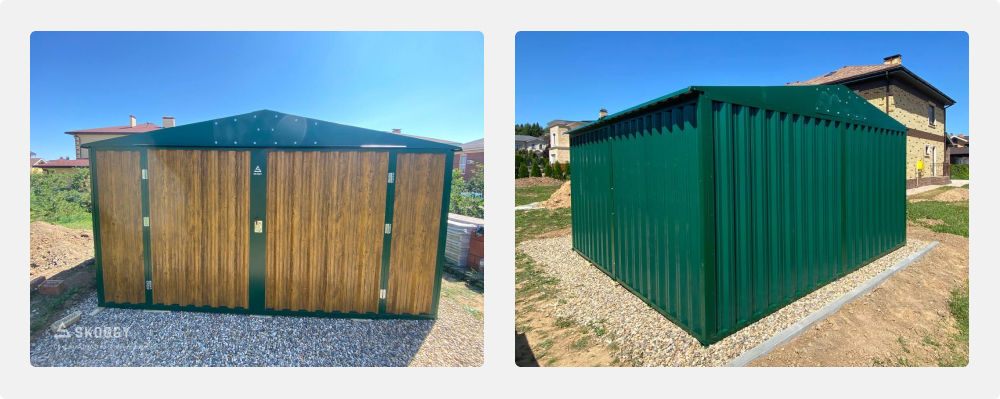 Разборный гараж 4 на 4 SKOGGY в зеленом цвете и под дерево